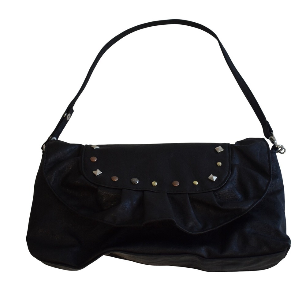 Airwalk Shoulder Bag Women Small Black Excellent Studded Ruffle Faux Leather